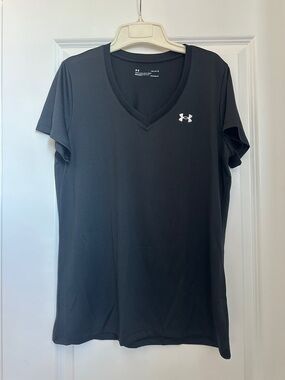 Under Armour Black V-Neck Athletic Tee with White Logo